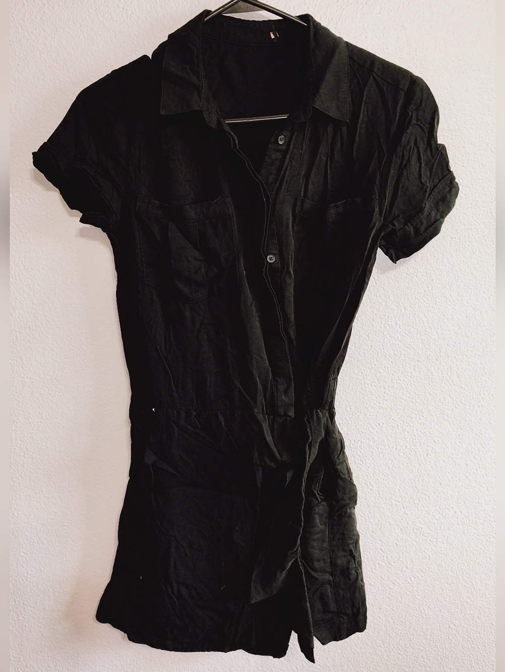 Black Short Sleeve Button Romper S